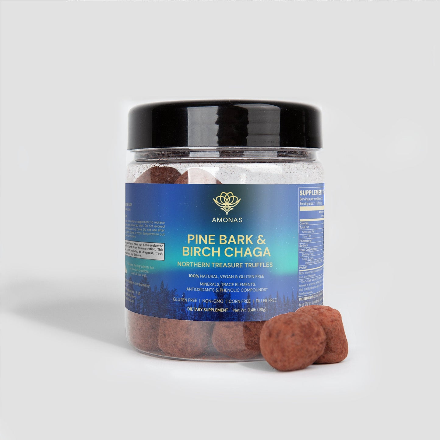 Amonas Pine Bark & Birch Chaga Truffles - Pine tree bark and Northern chaga mushroom
