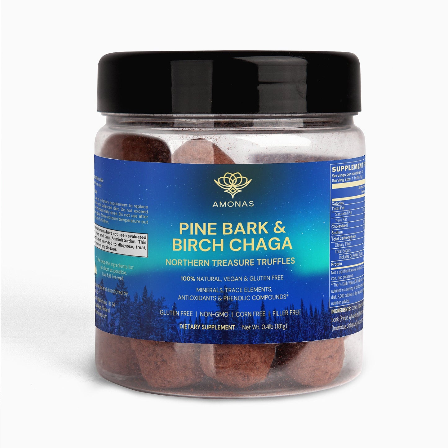 Amonas Pine Bark & Birch Chaga Truffles - Pine tree bark and Northern chaga mushroom