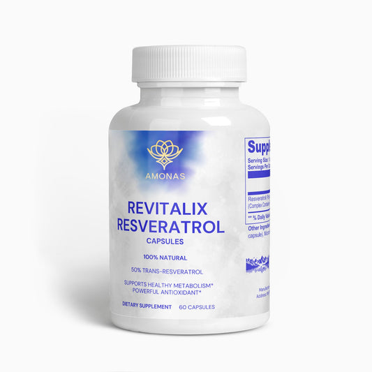 Resveratrol Capsules 600mg for Longevity and Vitality 🌱 Amonas Revitalix Resveratrol Capsules with 50% Trans-Resveratrol | 100% Natural, Vegan, Gluten & Filler free