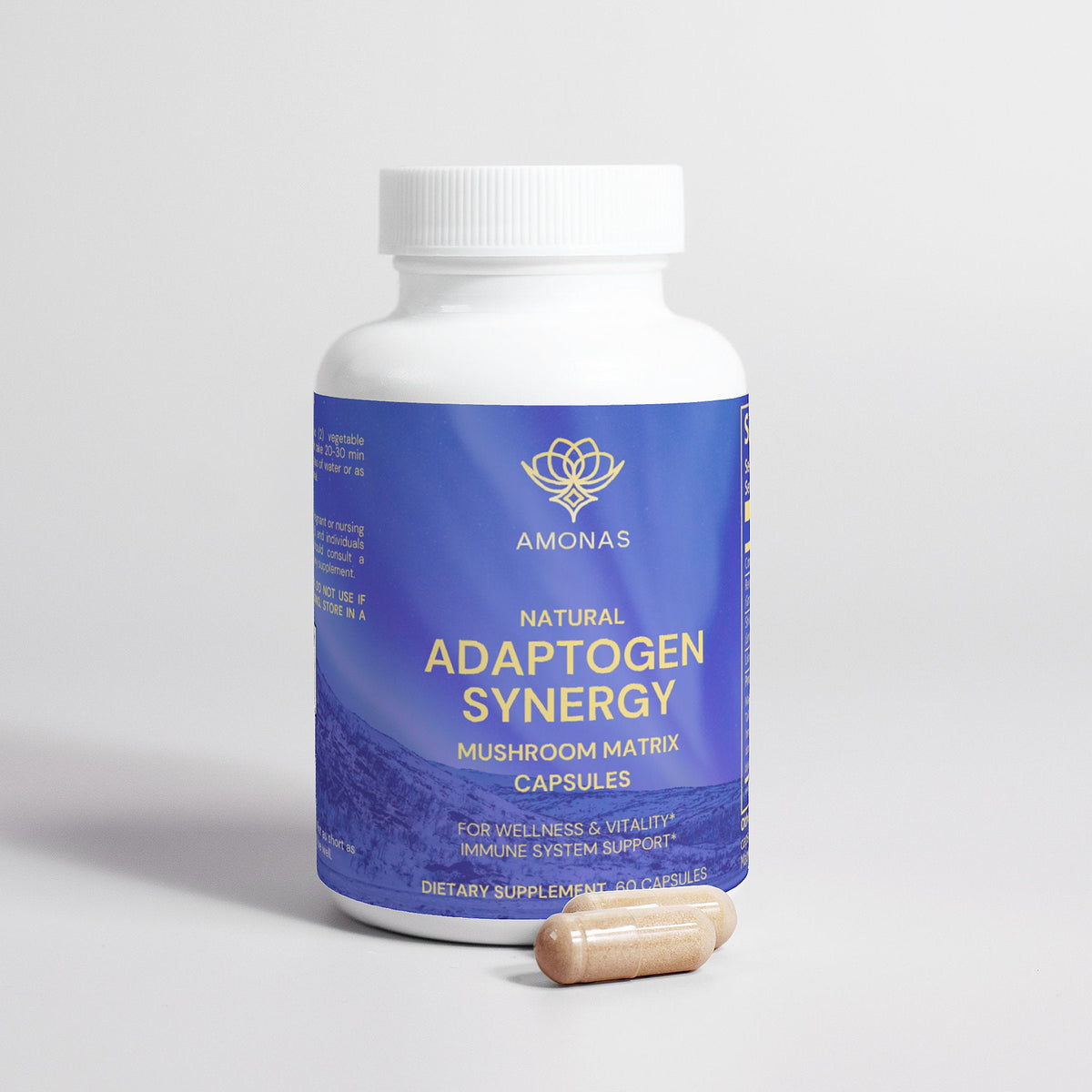 Amonas 10 Mushroom Complex Capsules bottle with capsules