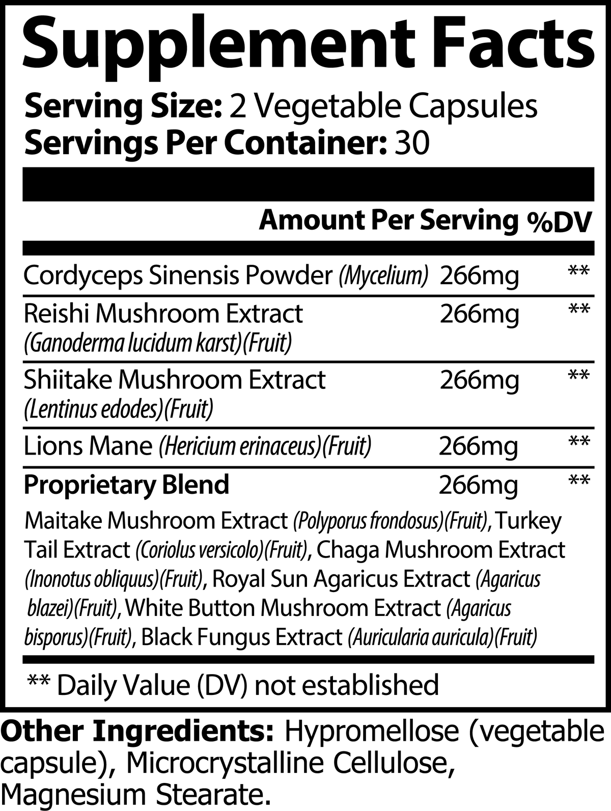 Amonas 10 Mushroom Complex Capsules supplement facts