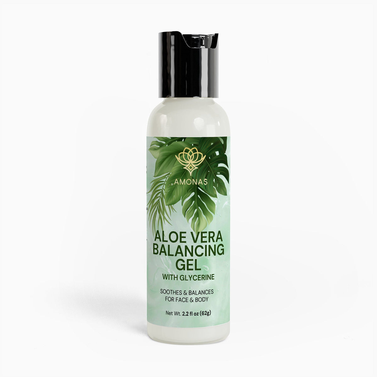 Amonas aloe vera gel for face bottle on white background