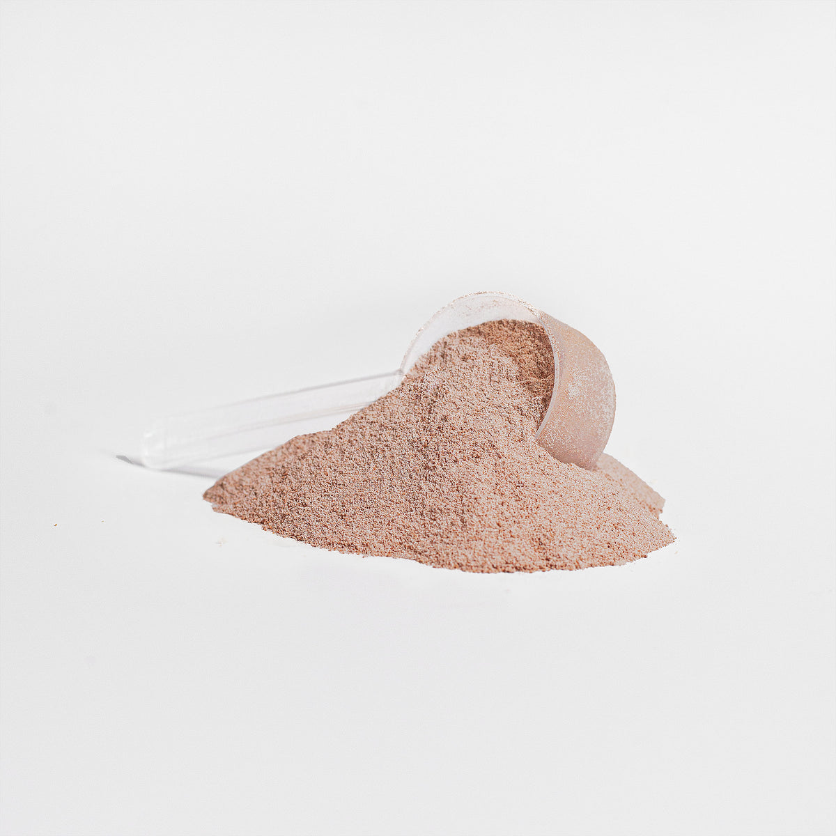 Scoop of Amonas Aurora Luxe Chocolate Collagen Peptides Powder, close-up