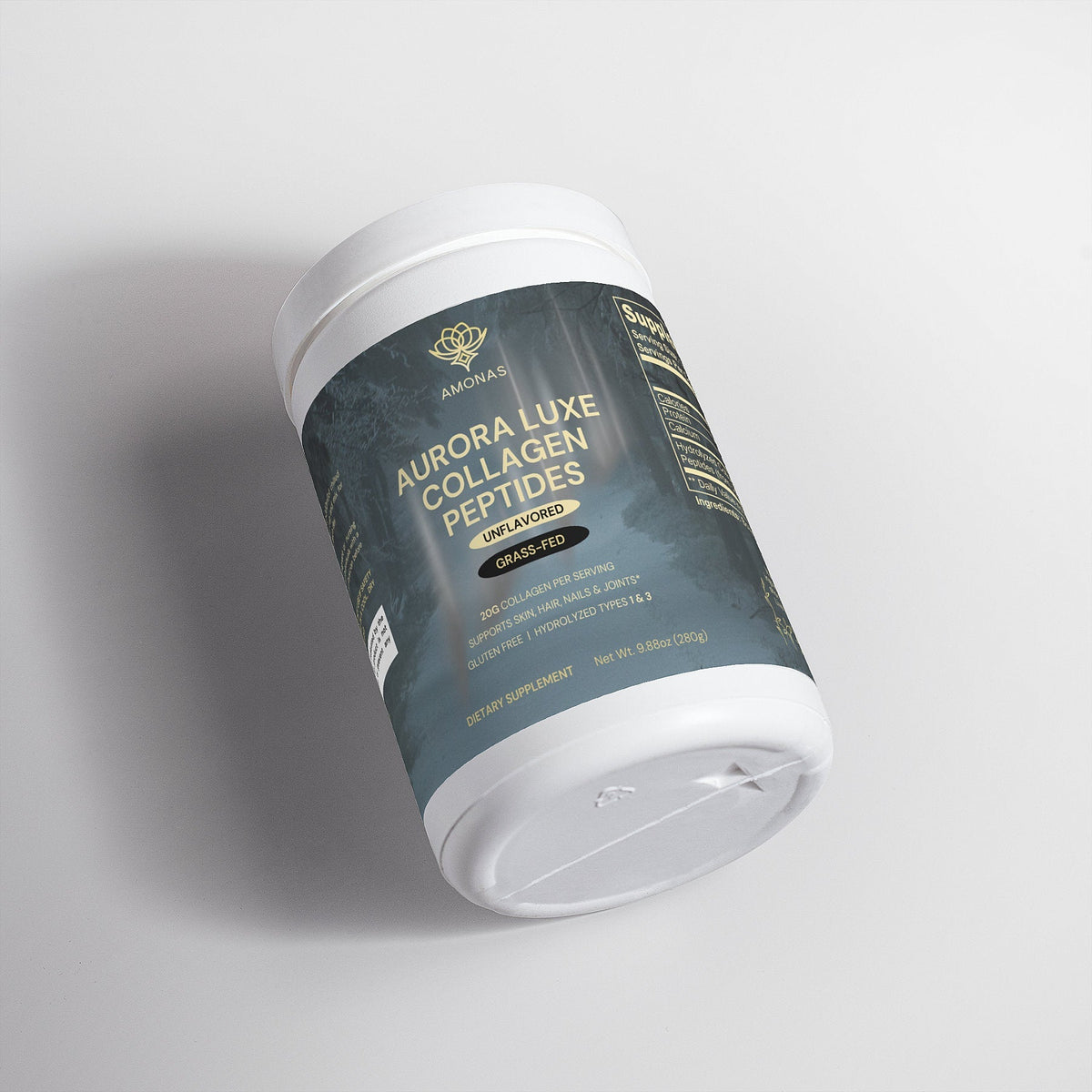 Amonas Aurora Luxe Unflavored Collagen Peptides Powder jar side