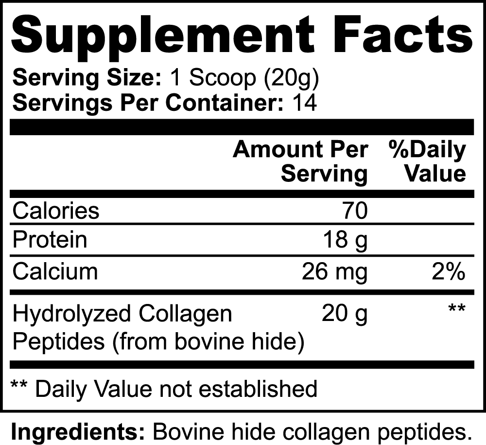 Amonas Aurora Luxe Unflavored Collagen Peptides Powder supplement facts