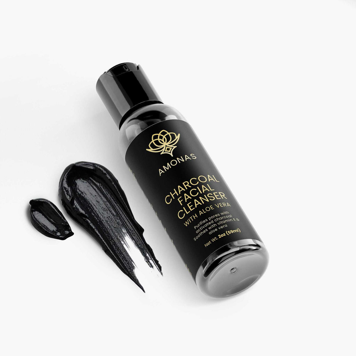 Amonas charcoal facial cleanser, 2 fl oz gel face wash for oily and combination skin