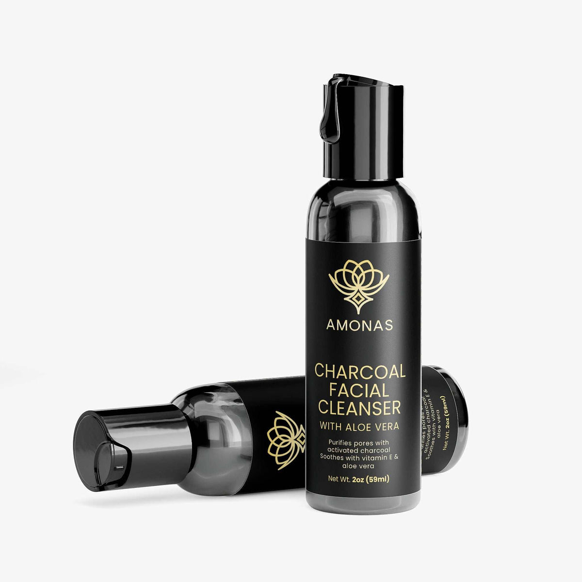 Amonas charcoal facial cleanser, 2 fl oz gel face wash for oily and combination skin