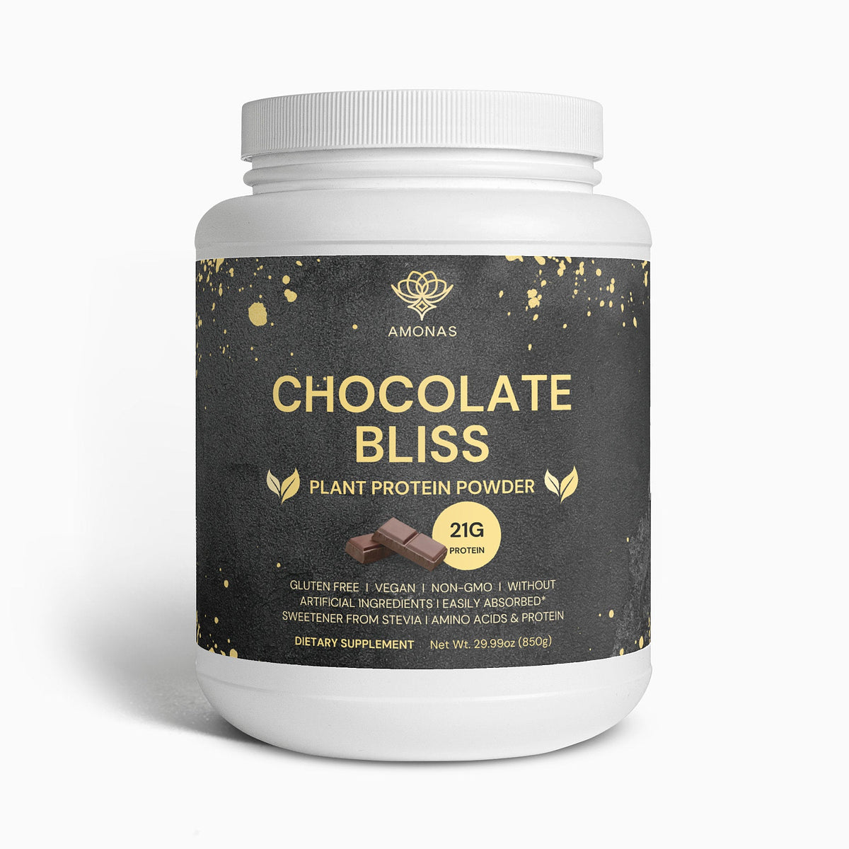 Amonas Chocolate Bliss chocolate plant protein powder, 24 servings with 21 g fava bean protein