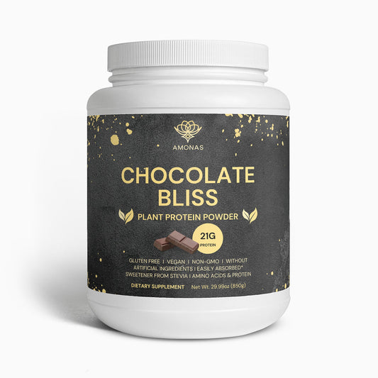 Amonas Chocolate Bliss chocolate plant protein powder, 24 servings with 21 g fava bean protein