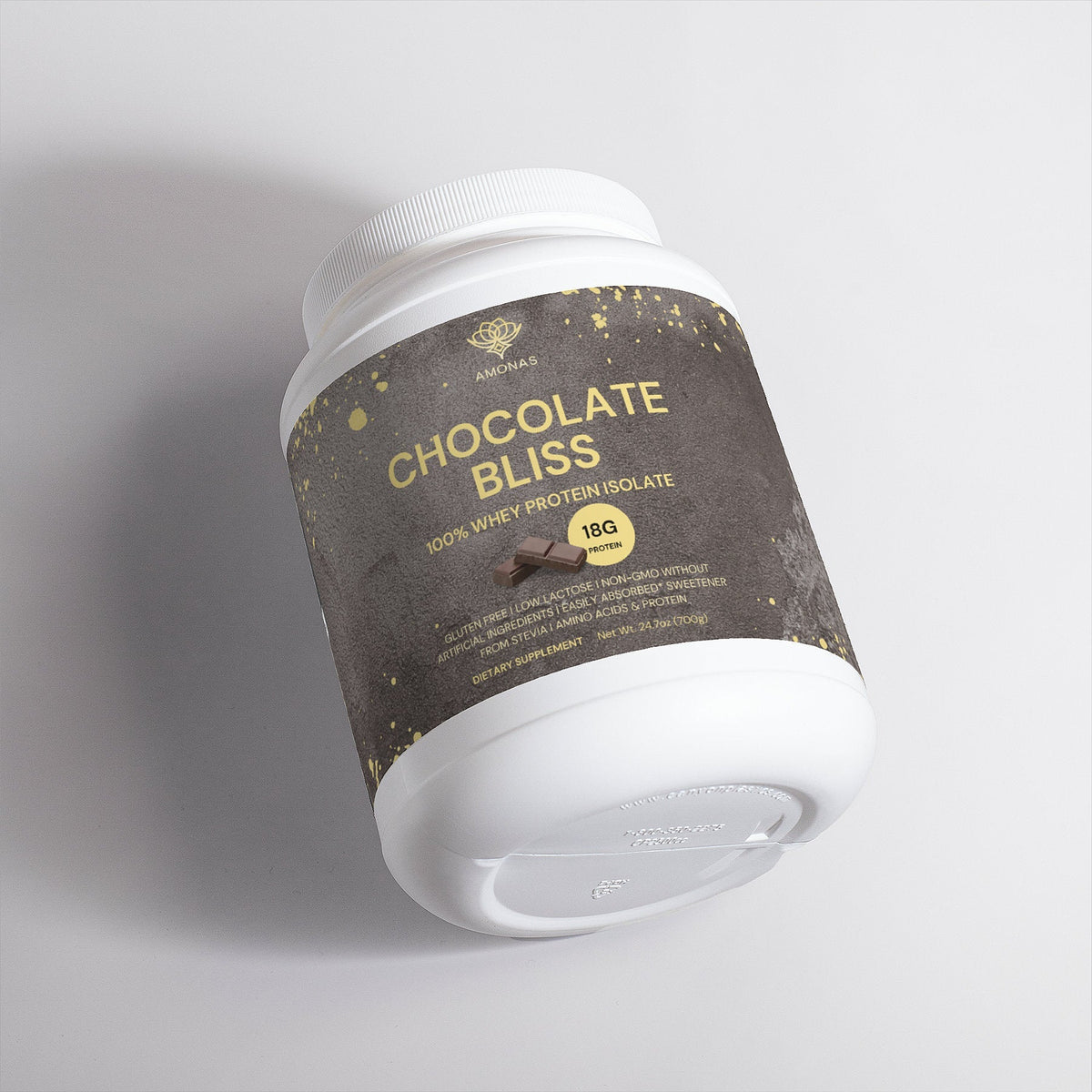 Amonas Chocolate Bliss chocolate whey protein powder, 700 g tub with 18 g protein per scoop